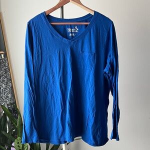 Hanes Royal Blue V-Neck Long Sleeve